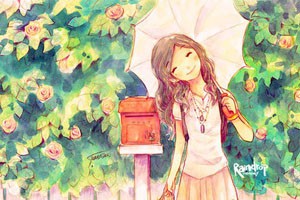 水彩风景人物《寄信的女孩》（一）